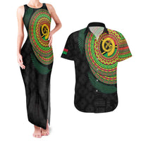 Vanuatu Tribal Tattoo with Namele Leaves Couples Matching Tank Maxi Dress and Hawaiian Shirt LT03 Black - Polynesian Pride