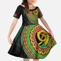 Vanuatu Tribal Tattoo with Namele Leaves Family Matching Mermaid Dress and Hawaiian Shirt LT03 Daughter's Dress Black - Polynesian Pride
