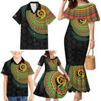 Vanuatu Tribal Tattoo with Namele Leaves Family Matching Mermaid Dress and Hawaiian Shirt LT03 - Polynesian Pride