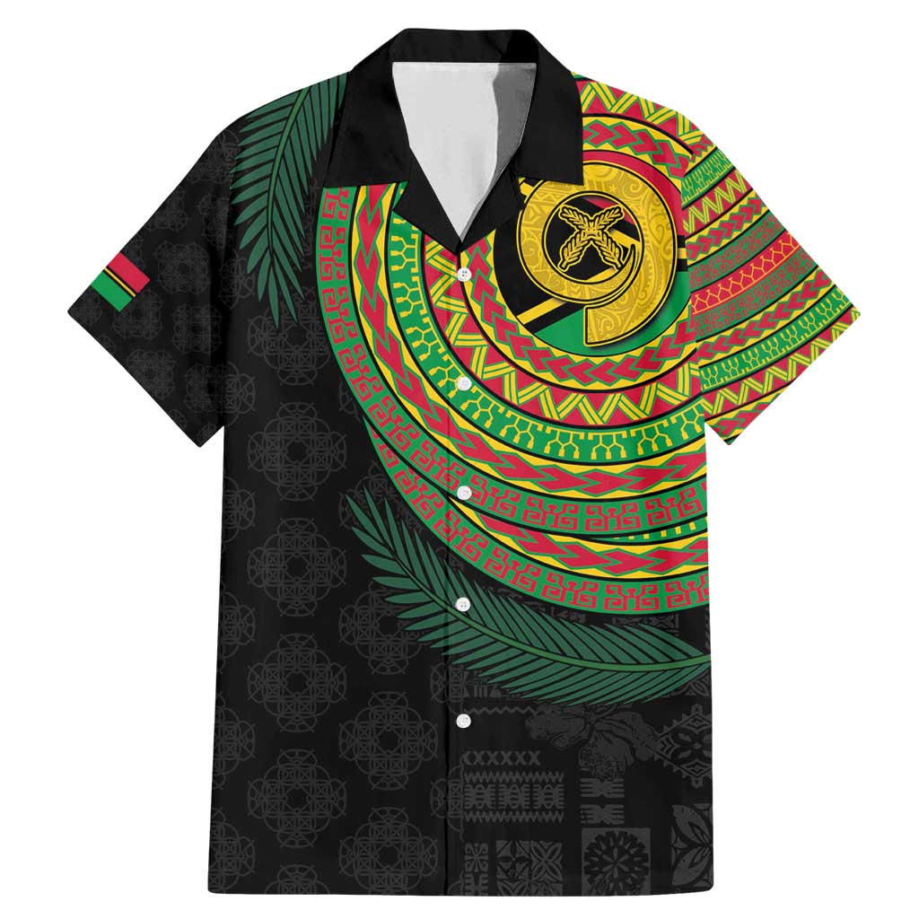 Vanuatu Tribal Tattoo with Namele Leaves Family Matching Mermaid Dress and Hawaiian Shirt LT03 Dad's Shirt - Short Sleeve Black - Polynesian Pride