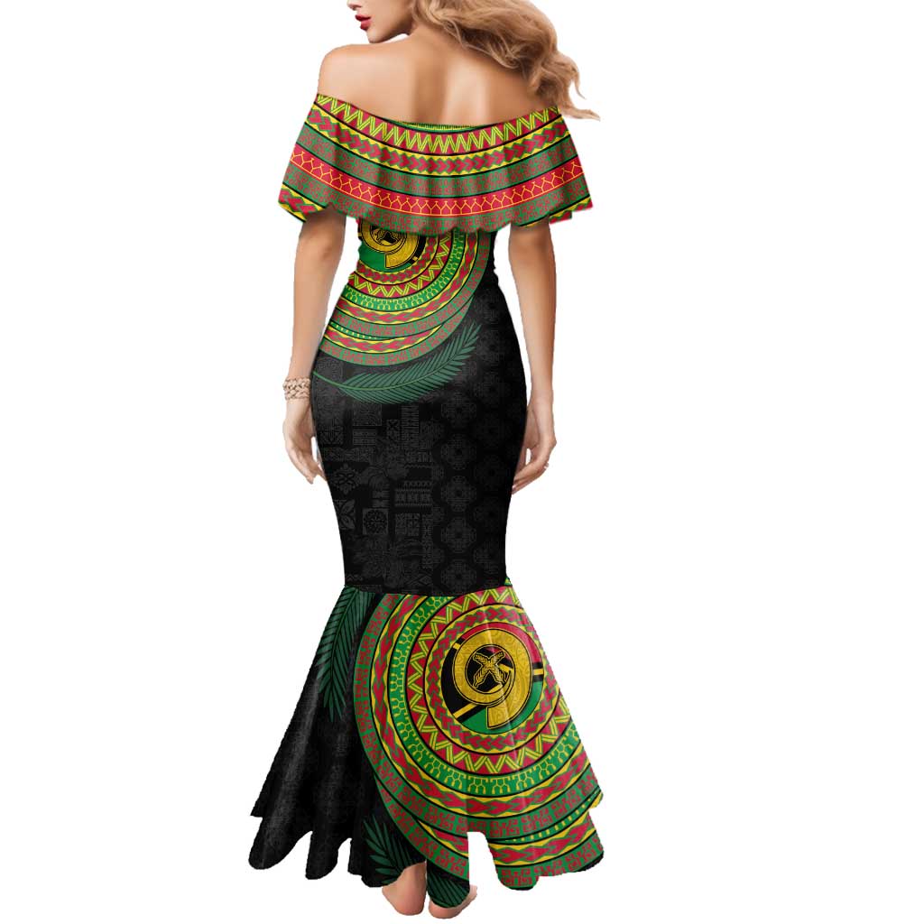 Vanuatu Tribal Tattoo with Namele Leaves Family Matching Mermaid Dress and Hawaiian Shirt LT03 - Polynesian Pride