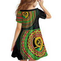 Vanuatu Tribal Tattoo with Namele Leaves Family Matching Off The Shoulder Long Sleeve Dress and Hawaiian Shirt LT03 - Polynesian Pride