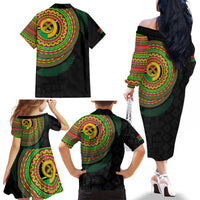 Vanuatu Tribal Tattoo with Namele Leaves Family Matching Off The Shoulder Long Sleeve Dress and Hawaiian Shirt LT03 - Polynesian Pride