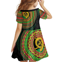 Vanuatu Tribal Tattoo with Namele Leaves Family Matching Off Shoulder Maxi Dress and Hawaiian Shirt LT03 - Polynesian Pride