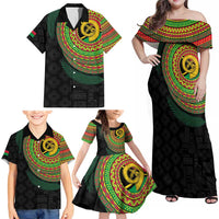Vanuatu Tribal Tattoo with Namele Leaves Family Matching Off Shoulder Maxi Dress and Hawaiian Shirt LT03 - Polynesian Pride
