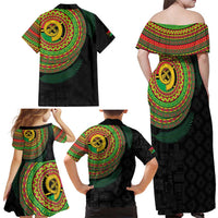 Vanuatu Tribal Tattoo with Namele Leaves Family Matching Off Shoulder Maxi Dress and Hawaiian Shirt LT03 - Polynesian Pride