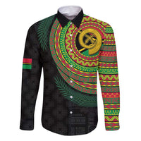 Vanuatu Tribal Tattoo with Namele Leaves Family Matching Off Shoulder Short Dress and Hawaiian Shirt LT03 Dad's Shirt - Long Sleeve Black - Polynesian Pride