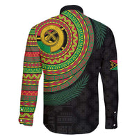 Vanuatu Tribal Tattoo with Namele Leaves Family Matching Off Shoulder Short Dress and Hawaiian Shirt LT03 - Polynesian Pride