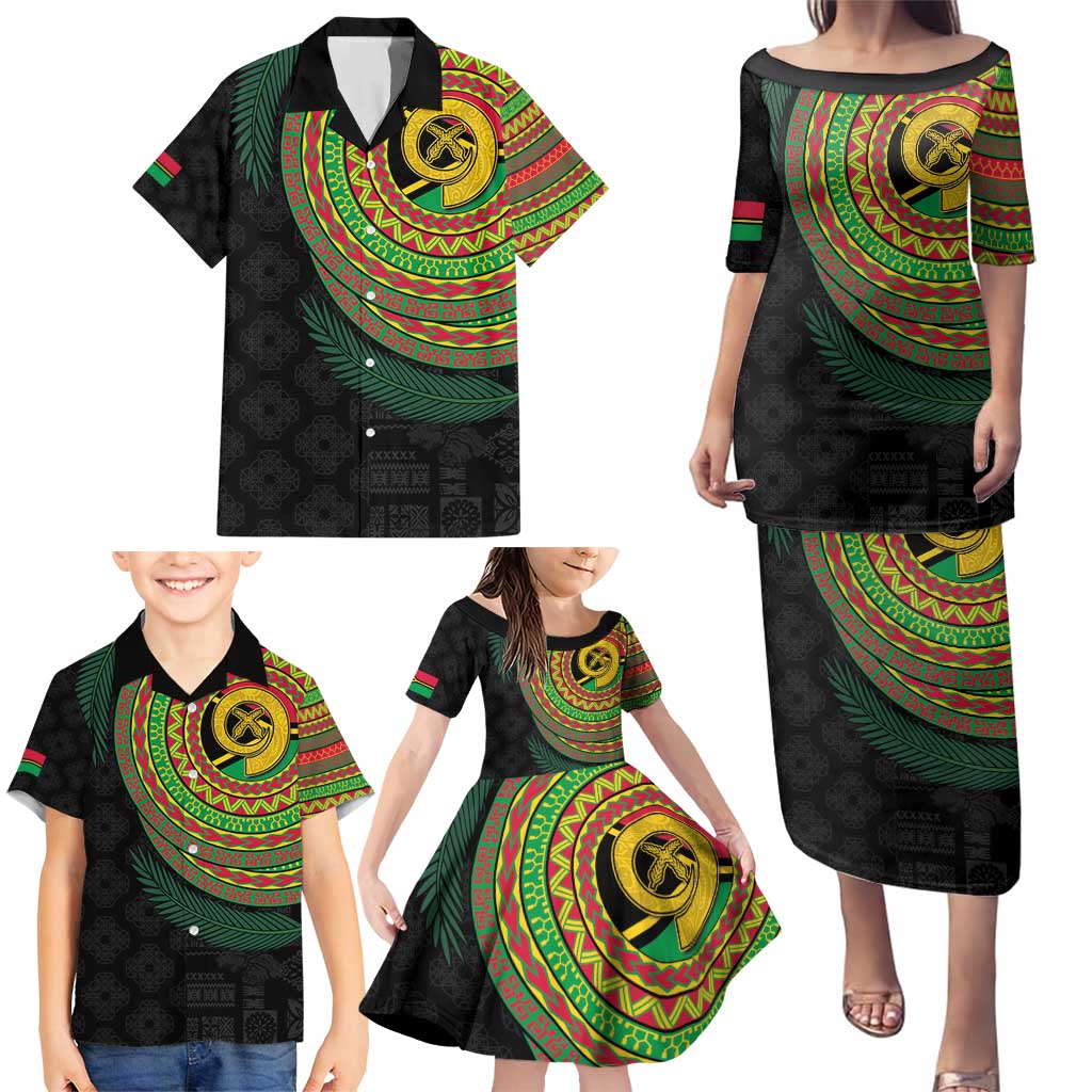Vanuatu Tribal Tattoo with Namele Leaves Family Matching Puletasi and Hawaiian Shirt LT03 - Polynesian Pride