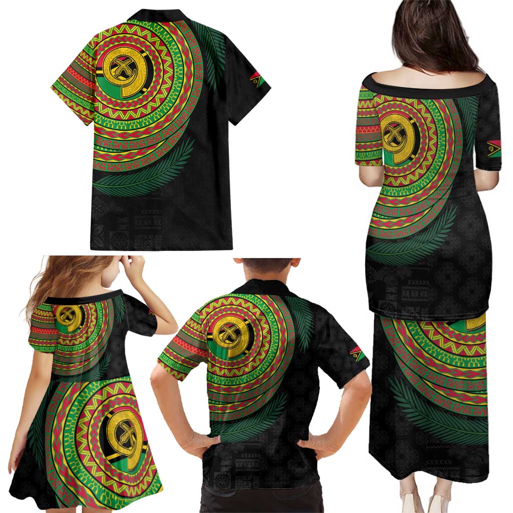 Vanuatu Tribal Tattoo with Namele Leaves Family Matching Puletasi and Hawaiian Shirt LT03 - Polynesian Pride