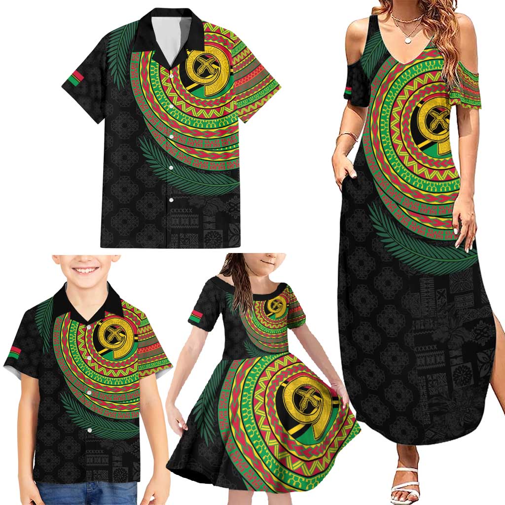 Vanuatu Tribal Tattoo with Namele Leaves Family Matching Summer Maxi Dress and Hawaiian Shirt LT03 - Polynesian Pride