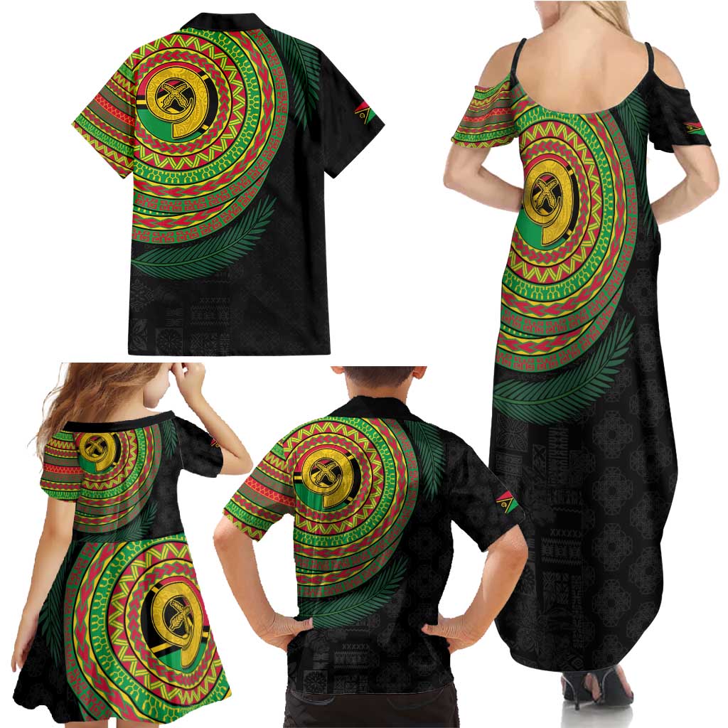 Vanuatu Tribal Tattoo with Namele Leaves Family Matching Summer Maxi Dress and Hawaiian Shirt LT03 - Polynesian Pride