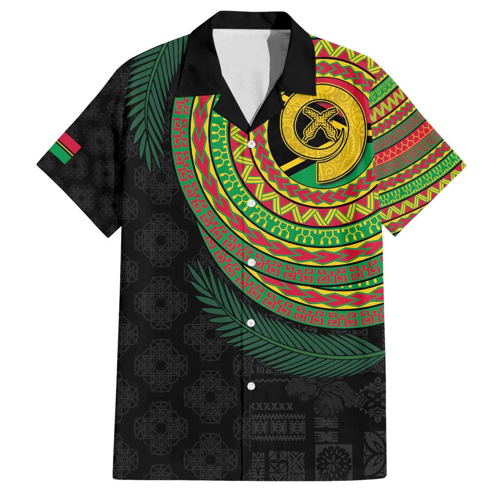 Vanuatu Tribal Tattoo with Namele Leaves Family Matching Summer Maxi Dress and Hawaiian Shirt LT03 Dad's Shirt - Short Sleeve Black - Polynesian Pride