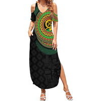 Vanuatu Tribal Tattoo with Namele Leaves Family Matching Summer Maxi Dress and Hawaiian Shirt LT03 Mom's Dress Black - Polynesian Pride