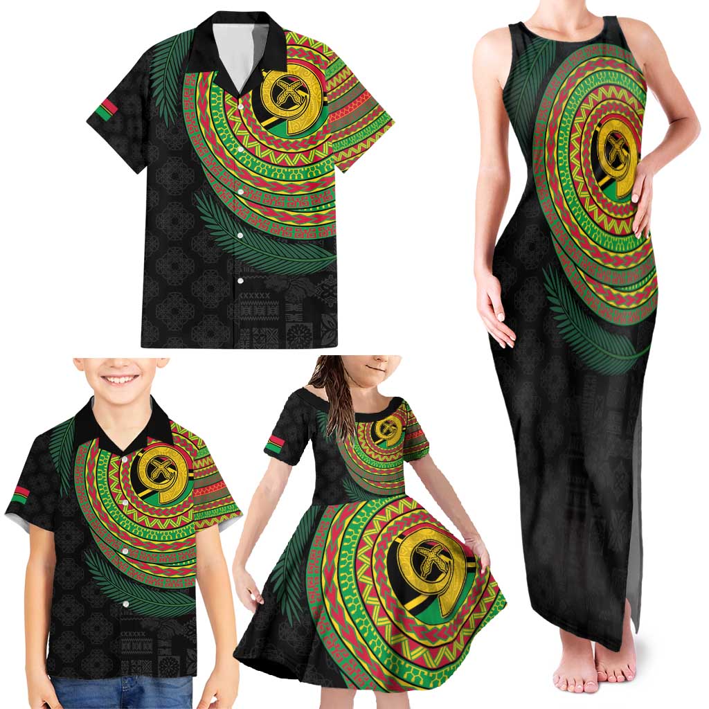 Vanuatu Tribal Tattoo with Namele Leaves Family Matching Tank Maxi Dress and Hawaiian Shirt LT03 - Polynesian Pride