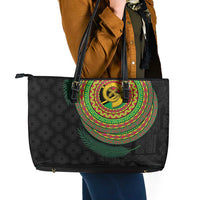 Vanuatu Tribal Tattoo with Namele Leaves Leather Tote Bag