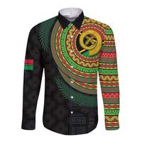 Vanuatu Tribal Tattoo with Namele Leaves Long Sleeve Button Shirt LT03 Unisex Black - Polynesian Pride