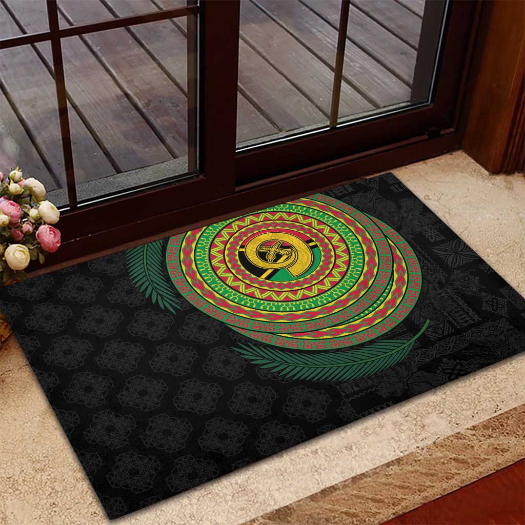 Vanuatu Tribal Tattoo with Namele Leaves Rubber Doormat
