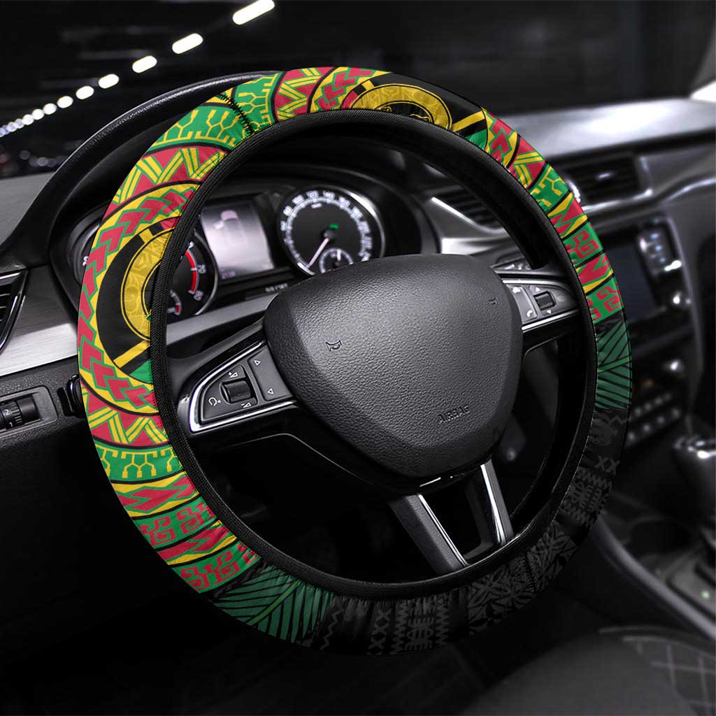Vanuatu Tribal Tattoo with Namele Leaves Steering Wheel Cover
