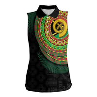 Vanuatu Tribal Tattoo with Namele Leaves Women Sleeveless Polo Shirt LT03 Female Black - Polynesian Pride