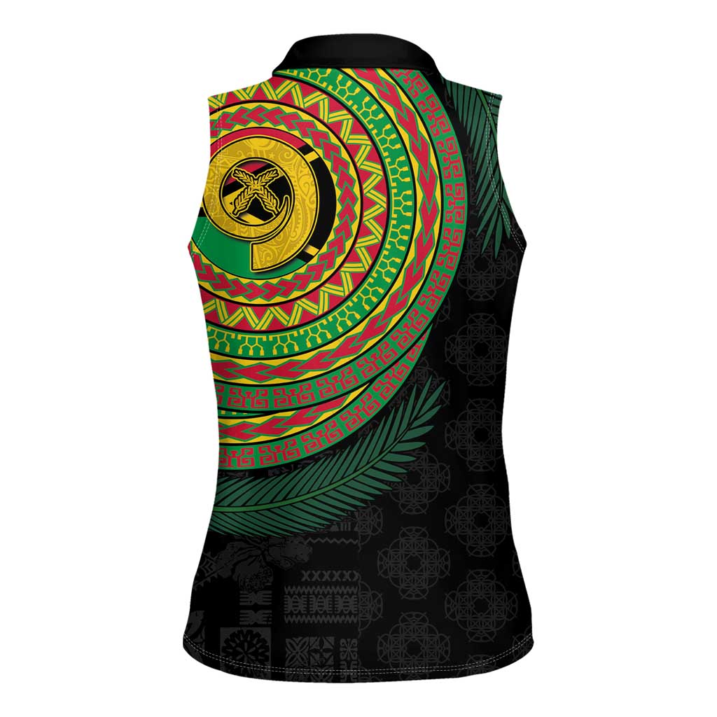 Vanuatu Tribal Tattoo with Namele Leaves Women Sleeveless Polo Shirt LT03 - Polynesian Pride