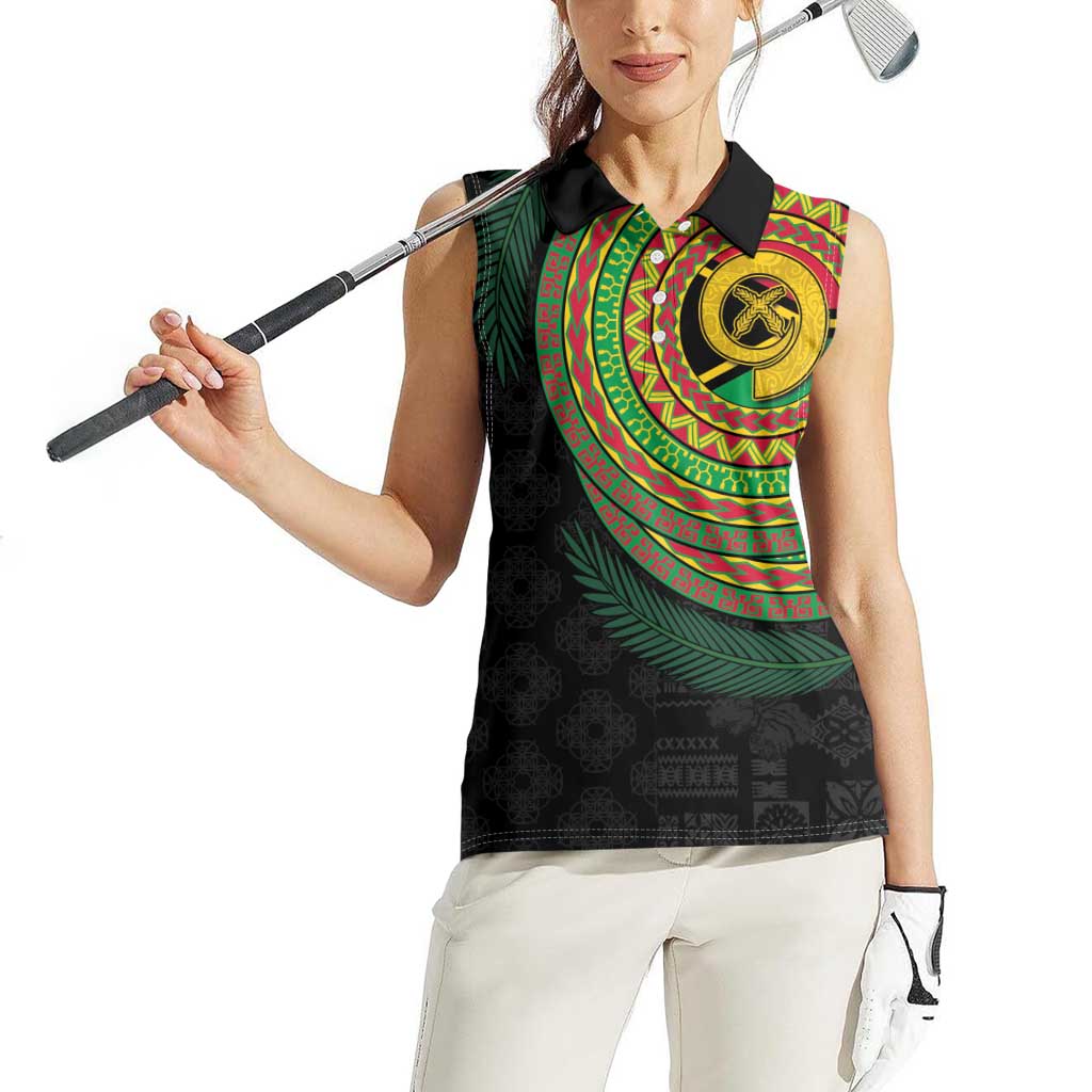 Vanuatu Tribal Tattoo with Namele Leaves Women Sleeveless Polo Shirt LT03 - Polynesian Pride