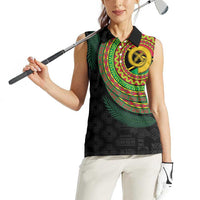 Vanuatu Tribal Tattoo with Namele Leaves Women Sleeveless Polo Shirt LT03 - Polynesian Pride