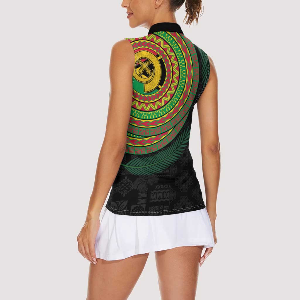 Vanuatu Tribal Tattoo with Namele Leaves Women Sleeveless Polo Shirt LT03 - Polynesian Pride