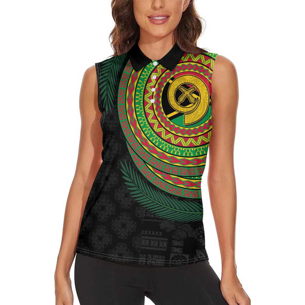 Vanuatu Tribal Tattoo with Namele Leaves Women Sleeveless Polo Shirt LT03 - Polynesian Pride