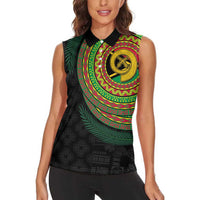 Vanuatu Tribal Tattoo with Namele Leaves Women Sleeveless Polo Shirt LT03 - Polynesian Pride