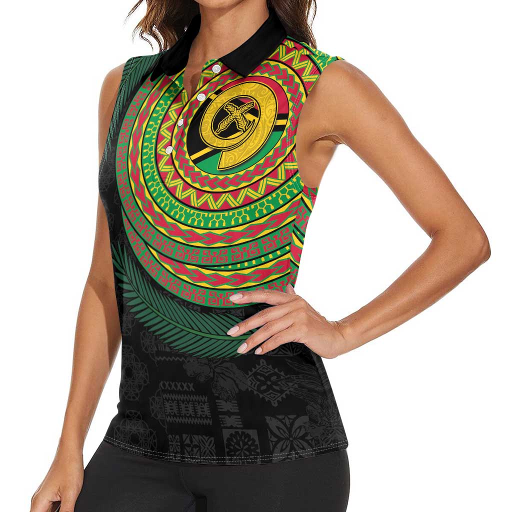 Vanuatu Tribal Tattoo with Namele Leaves Women Sleeveless Polo Shirt LT03 - Polynesian Pride