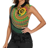 Vanuatu Tribal Tattoo with Namele Leaves Women Sleeveless Polo Shirt LT03 - Polynesian Pride