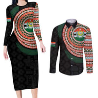 Penama Tribal Tattoo with Namele Leaves Couples Matching Long Sleeve Bodycon Dress and Long Sleeve Button Shirt LT03 Black - Polynesian Pride