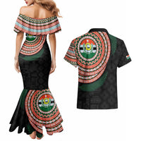 Penama Tribal Tattoo with Namele Leaves Couples Matching Mermaid Dress and Hawaiian Shirt LT03 - Polynesian Pride