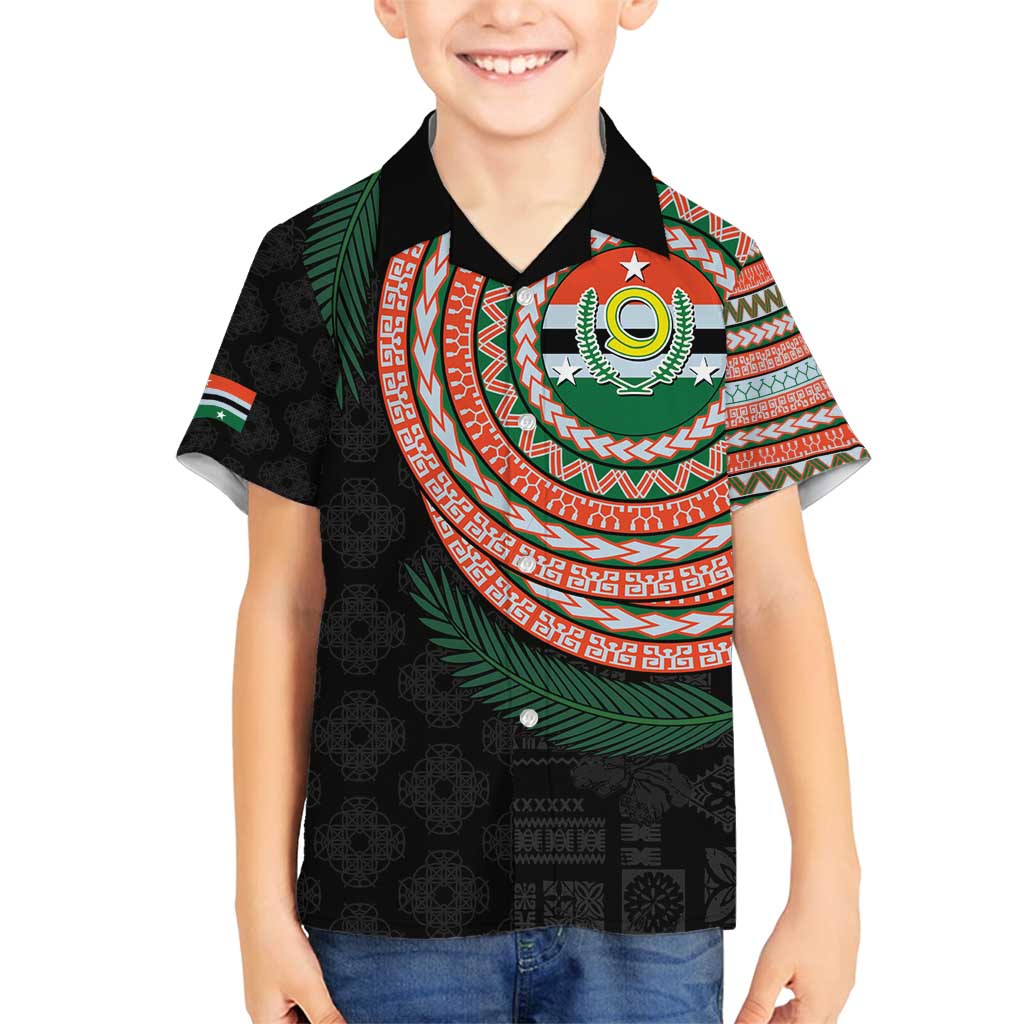 Penama Tribal Tattoo with Namele Leaves Family Matching Long Sleeve Bodycon Dress and Hawaiian Shirt LT03 Son's Shirt Black - Polynesian Pride