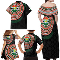 Penama Tribal Tattoo with Namele Leaves Family Matching Off Shoulder Maxi Dress and Hawaiian Shirt LT03 - Polynesian Pride