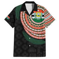 Penama Tribal Tattoo with Namele Leaves Family Matching Off Shoulder Maxi Dress and Hawaiian Shirt LT03 Dad's Shirt - Short Sleeve Black - Polynesian Pride