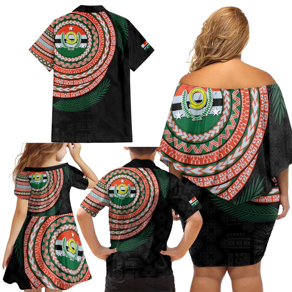 Penama Tribal Tattoo with Namele Leaves Family Matching Off Shoulder Short Dress and Hawaiian Shirt LT03 - Polynesian Pride