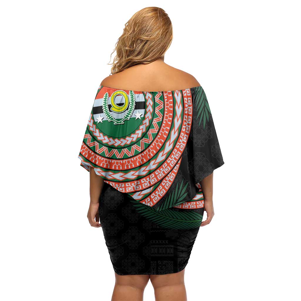 Penama Tribal Tattoo with Namele Leaves Family Matching Off Shoulder Short Dress and Hawaiian Shirt LT03 - Polynesian Pride