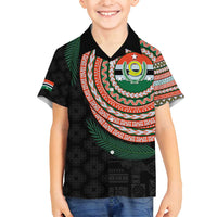 Penama Tribal Tattoo with Namele Leaves Family Matching Off Shoulder Short Dress and Hawaiian Shirt LT03 Son's Shirt Black - Polynesian Pride