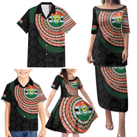 Penama Tribal Tattoo with Namele Leaves Family Matching Puletasi and Hawaiian Shirt LT03 - Polynesian Pride