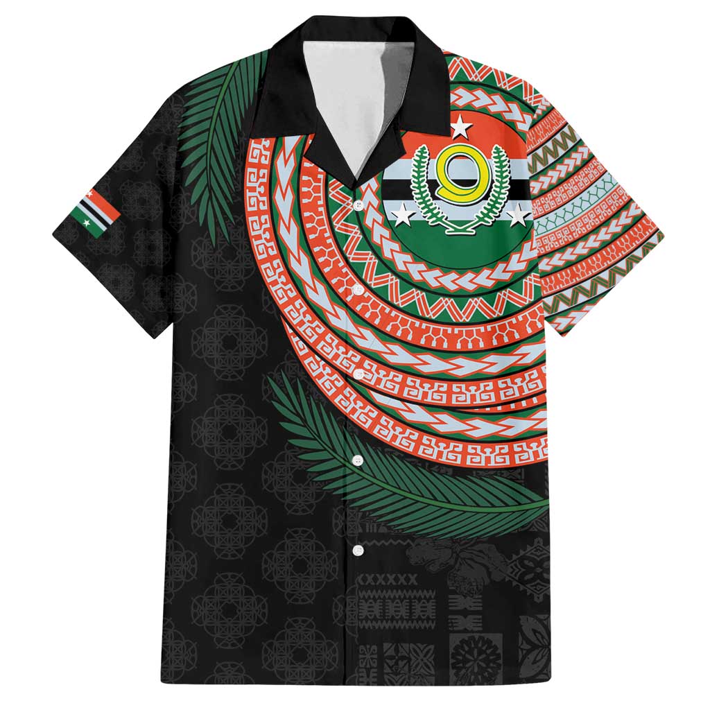 Penama Tribal Tattoo with Namele Leaves Family Matching Summer Maxi Dress and Hawaiian Shirt LT03 Dad's Shirt - Short Sleeve Black - Polynesian Pride