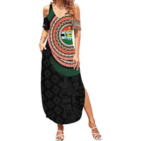 Penama Tribal Tattoo with Namele Leaves Family Matching Summer Maxi Dress and Hawaiian Shirt LT03 Mom's Dress Black - Polynesian Pride