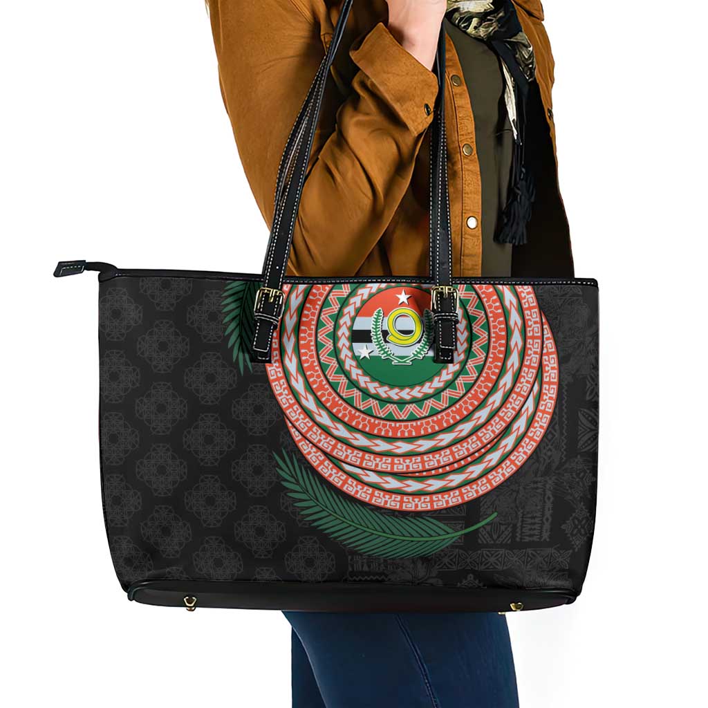 Penama Tribal Tattoo with Namele Leaves Leather Tote Bag