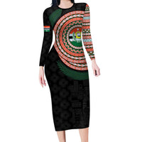 Penama Tribal Tattoo with Namele Leaves Long Sleeve Bodycon Dress