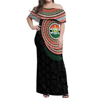 Penama Tribal Tattoo with Namele Leaves Off Shoulder Maxi Dress LT03 Women Black - Polynesian Pride