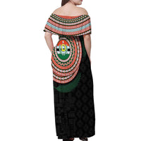 Penama Tribal Tattoo with Namele Leaves Off Shoulder Maxi Dress LT03 - Polynesian Pride