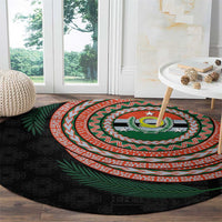 Penama Tribal Tattoo with Namele Leaves Round Carpet
