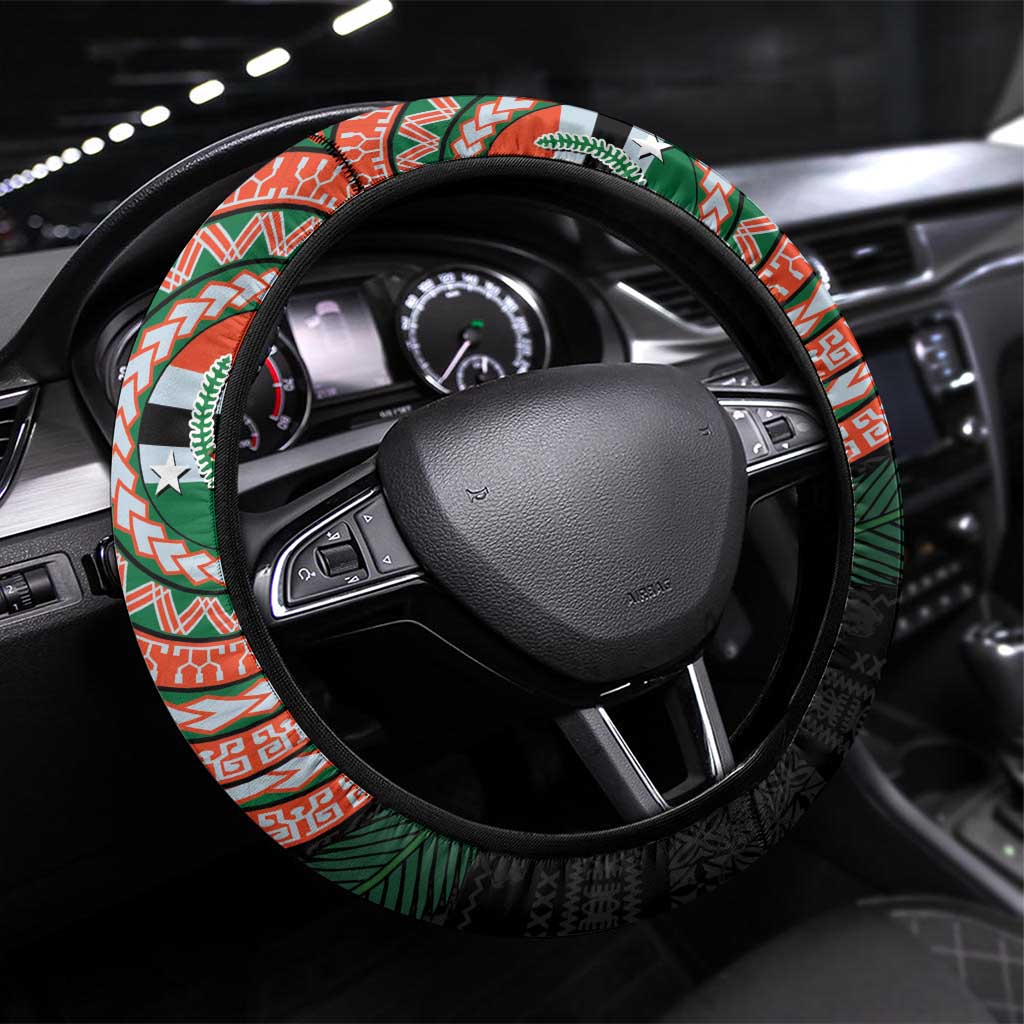 Penama Tribal Tattoo with Namele Leaves Steering Wheel Cover