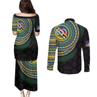 Torba Tribal Tattoo with Namele Leaves Couples Matching Puletasi and Long Sleeve Button Shirt LT03 - Polynesian Pride